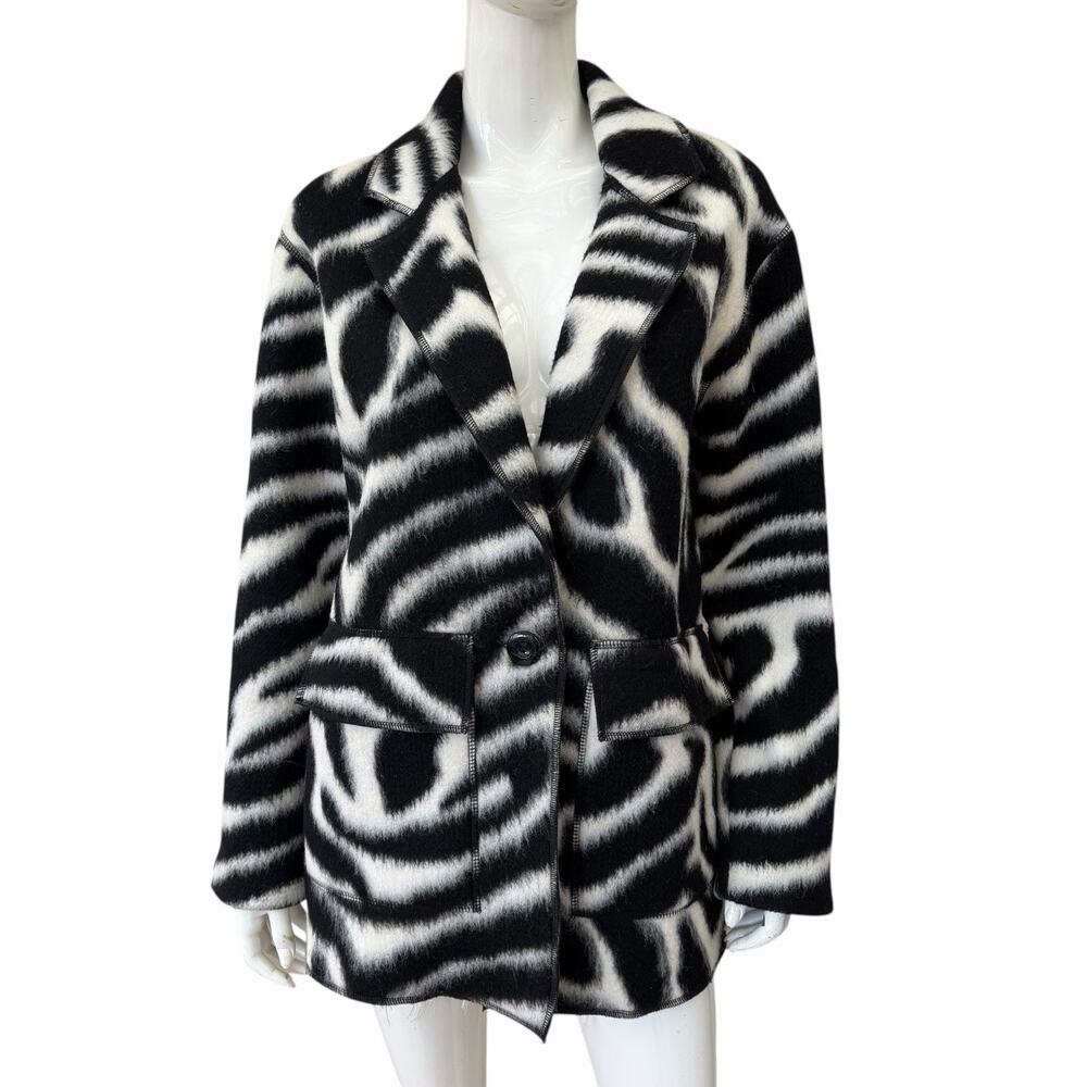 R.G. Kane Fuzzy Abstract Zebra Stripe Blazer Jacket, Small